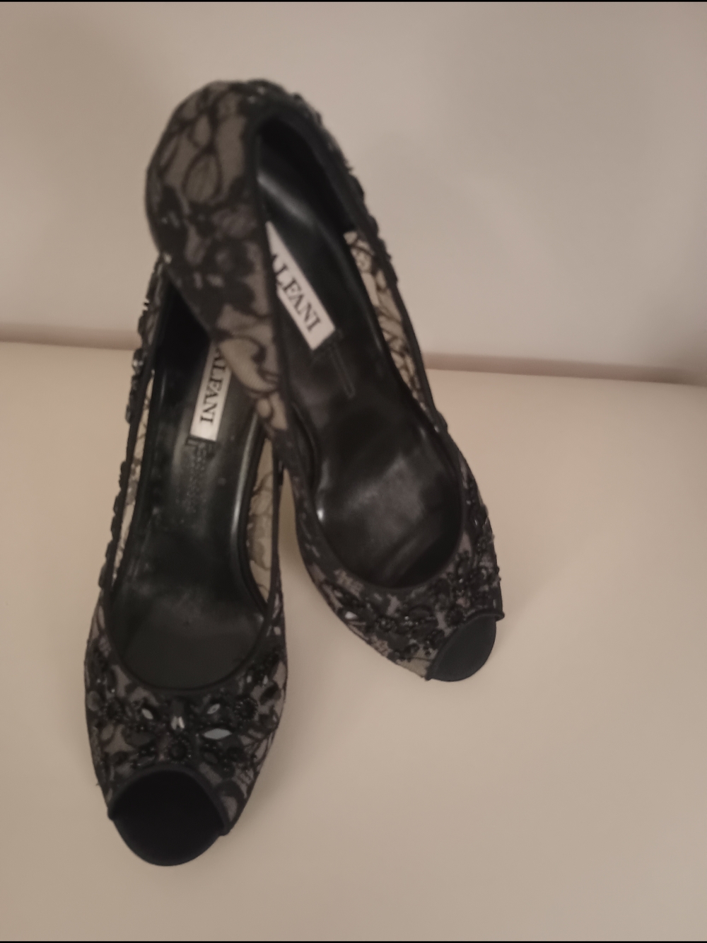 Alfani Black Lace Open-Toe Embellished Heels